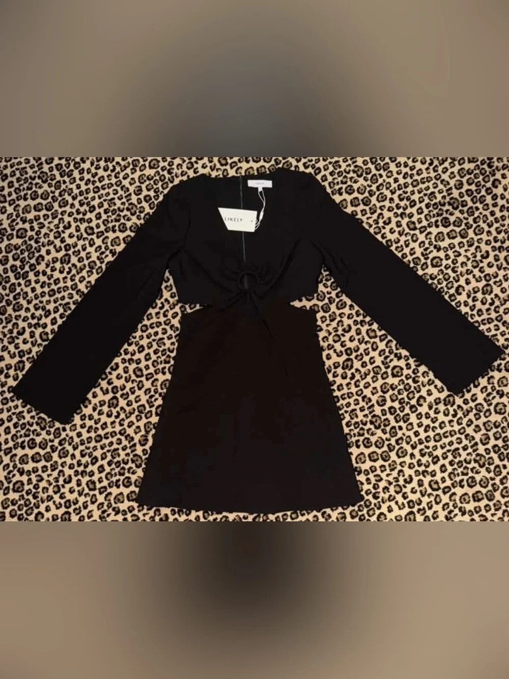 Likely Black Long-Sleeve Cutout Ring Front Mini Dress